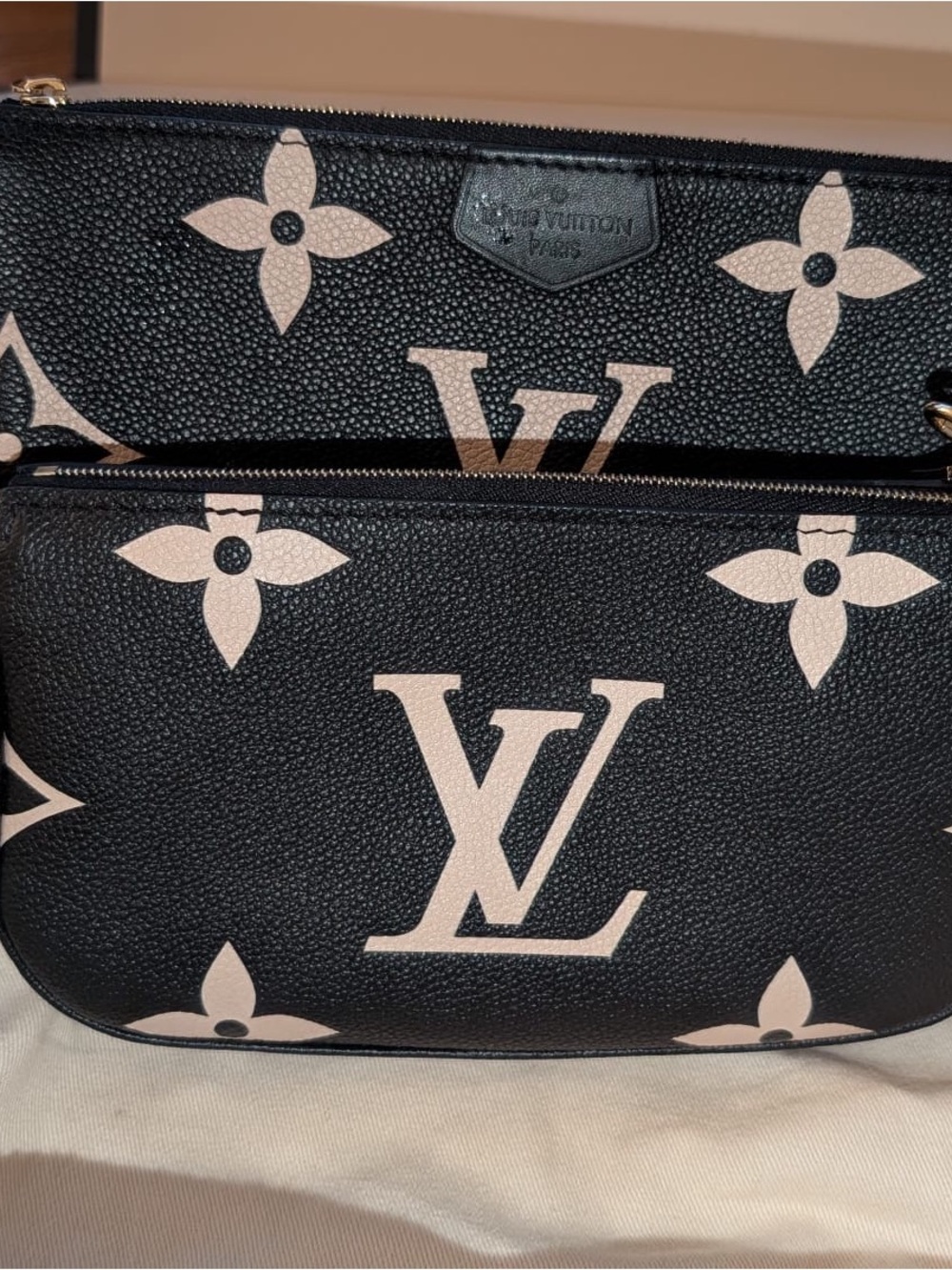 Louis Vuitton Black & Cream Monogram Double Pouch Crossbody